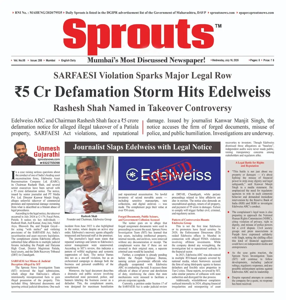 SARFAESI Violation Sparks ₹5 Crore Defamation Suit Against Edelweiss.