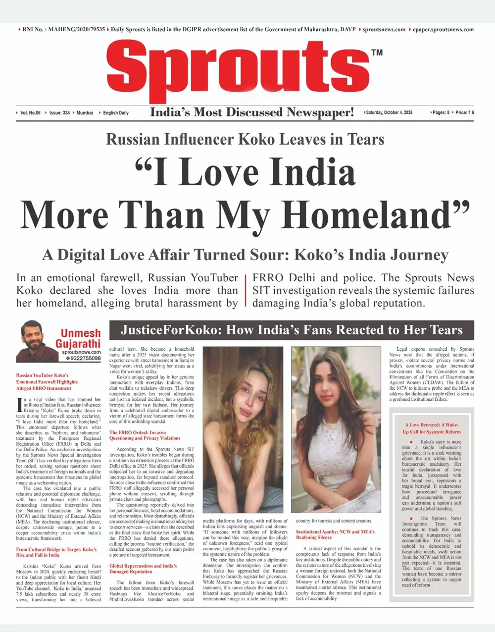 Russian Influencer Youtuber Kristina Kumar Koko Tearful Exit Exposes Alleged FRRO Harassment.