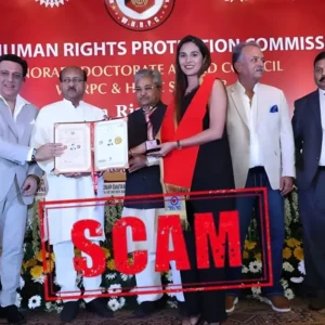 Fake honorary doctorate certificate and award ceremony in India.