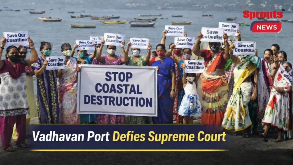 Local residents protesting against Vadhavan Port land acquisition in Palghar.