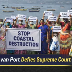Local residents protesting against Vadhavan Port land acquisition in Palghar.