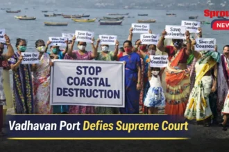 Local residents protesting against Vadhavan Port land acquisition in Palghar.