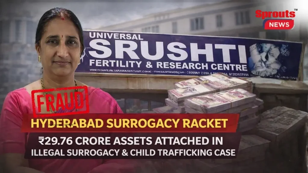 ED attaches ₹29.76 crore assets in Hyderabad illegal surrogacy racket case.