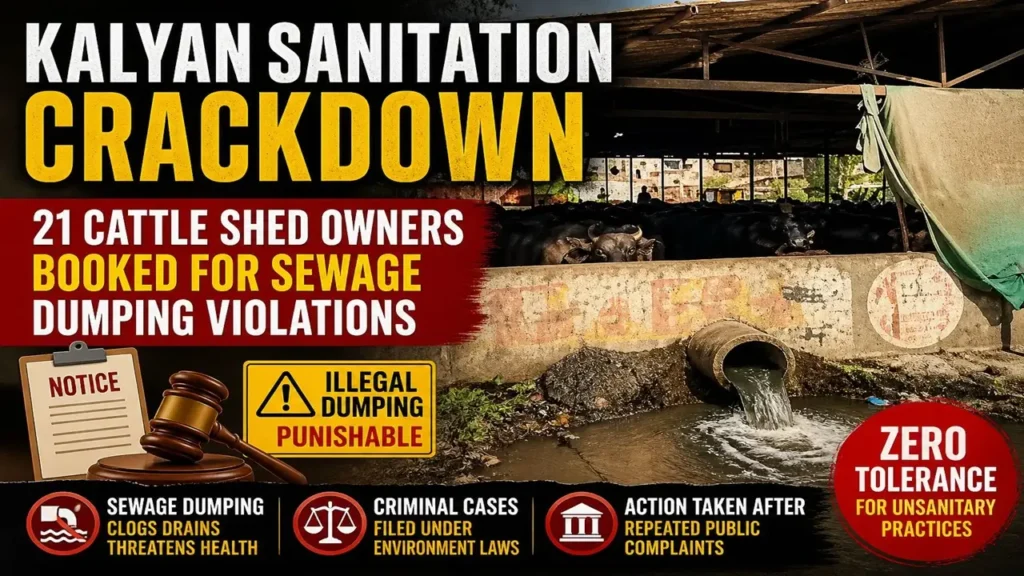Kalyan sanitation crackdown sees 21 cattle shed owners booked over alleged sewage dumping.