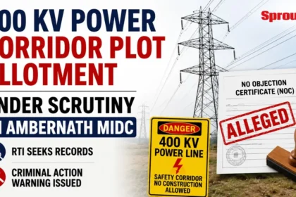 400 KV transmission tower near industrial plots in Ambernath MIDC.