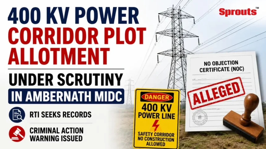400 KV transmission tower near industrial plots in Ambernath MIDC.